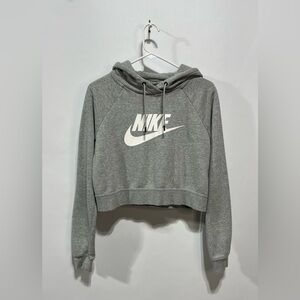 Nike Women's Heather Gray Cropped Hoodie 100% Cotton Size Small
